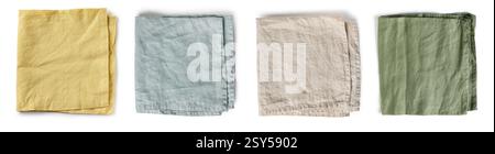 set of colorful folded cotton napkins isolated on white background, top view Stock Photo