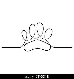 Dog foot print continuous one line drawing with animal paw icon outline ...