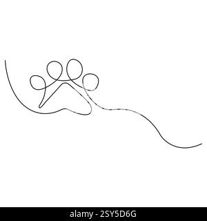 Dog foot print continuous one line drawing with animal paw icon outline vector Stock Vector