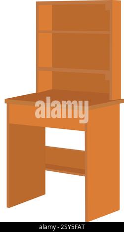 A wooden desk with a shelf above it. The desk is empty and the shelf is empty Stock Vector