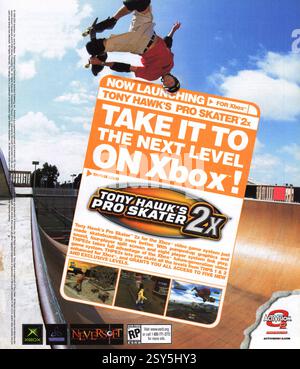 2001 ad for Tony Hawk's Pro Skater 2x a skateboarding game by Neversoft and published by Activision Stock Photo
