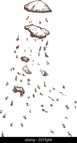 Ground coffee falling chaotically from a spoon in black and white vector illustration. Perfect for coffee-themed designs, packaging, or labels Stock Vector