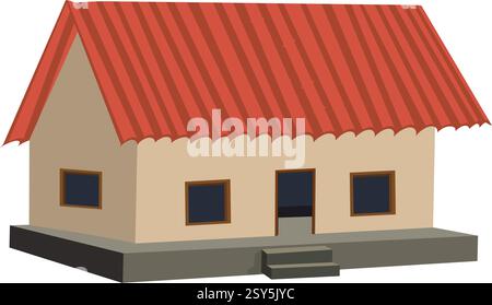A rural house with a tiles roof .small cottage vector illustration isolated on white background Stock Vector