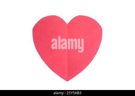 Red heart-shaped paper isolated on white background, symbolizing love, romance, relationships and affection. Top view Stock Photo