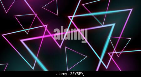 Background of glowing intersecting neon triangles. Stock Photo