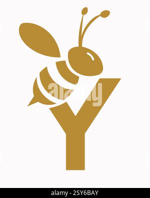 Initial Bee Logo On Letter Y For Honey Bee Symbol Stock Vector