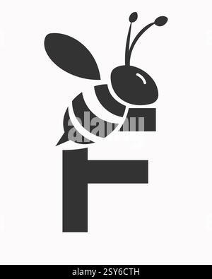 Initial Bee Logo On Letter F For Honey Bee Symbol Stock Vector