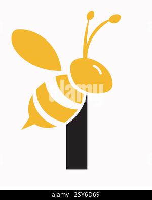 Initial Bee Logo On Letter I For Honey Bee Symbol Stock Vector