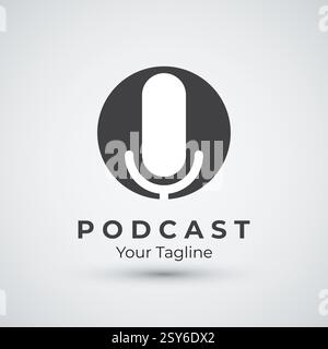 simple podcast logo template vector design with modern trendy microphone audio Podcasts for studio interview multimedia and web design Stock Vector