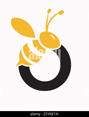 Initial Bee Logo On Letter O For Honey Bee Symbol Stock Vector