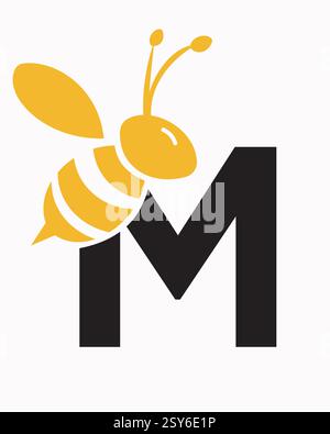 Initial Bee Logo On Letter M For Honey Bee Symbol Stock Vector