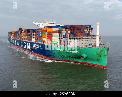 Container ship CMA CGM TROCADERO powered by liquefied natural gas LNG ...