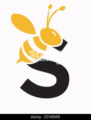 Initial Bee Logo On Letter S For Honey Bee Symbol Stock Vector