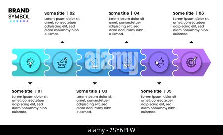 Infographic template with icons and 6 options or steps. Arrow. Can be used for workflow layout, diagram, banner, webdesign. Vector illustration Stock Vector