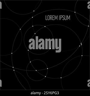 Abstract dark geometric pattern for banner flyer heade or social media status featuring interconnected circles with place for your text. Circular and Stock Vector