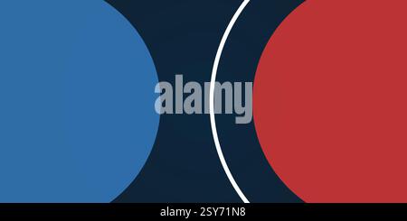 Minimalist abstract geometric design with bold red, blue, and white colors. A modern, dynamic composition with curved shapes and strong contrasts, ide Stock Vector