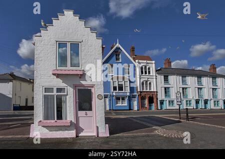 Photo of a tiny picturesque seafront house of Aldeburgh seaside resort,   Suffolk , England, UK Stock Photo