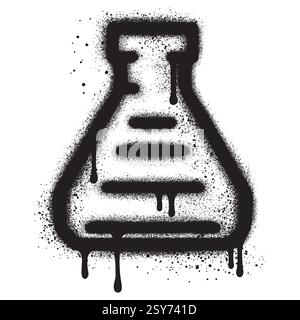 chemical bottle icon graffiti with black spray paint. Stock Vector