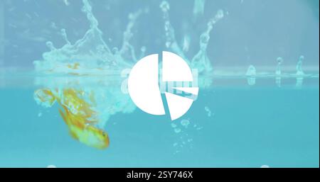 Image of pie chart and financial data processing over gold fish in water Stock Photo