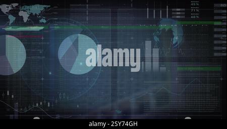 Image of statistics and data processing over dark background Stock Photo
