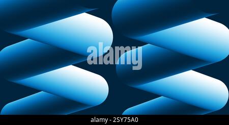 Modern abstract background featuring two lit tubular zigzag 3D shapes beside each other, shown from different angles and colored in blue and white gra Stock Vector