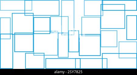Simple Overlapping Rectangular Frames of Various Sizes, Colored in Blue - Geometric Shapes Pattern, Texture on Wide Scale White Background - Design Te Stock Vector
