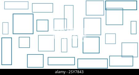 Simple Overlapping Rectangular Frames of Various Sizes, Colored in Blue - Geometric Shapes Pattern, Texture on Wide Scale White Background - Design Te Stock Vector