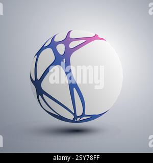 Colorful Networks Symbol Clip-Art Template - Abstract Grey Globe Design with Flowing, Crossing Pink and Curving Blue and Purple Gradient Lines Pattern Stock Vector