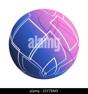 Abstract Pink and Blue Translucent Patterned Lit Globe Clipart Design with Intersecting White Squares, Grid of Overlapping Rectangular Outlines - Vect Stock Vector