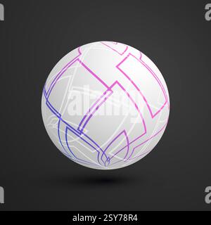 Abstract Grey Translucent Patterned Globe Design with Intersecting Pink and Blue Gradient Squares, Grid of Overlapping Rectangular Outlines on a Dark Stock Vector