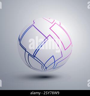 Abstract Grey Solid Vector Globe Design with Intersecting Pink and Blue Gradient Squares Patterned Surface, Grid of Overlapping Rectangular Outlines o Stock Vector