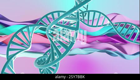 DNA strands image over colorful abstract background Stock Photo