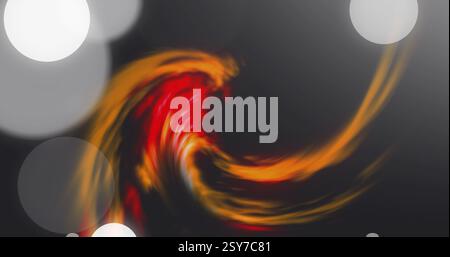 Image of glowing light spots and light trials moving over black background Stock Photo