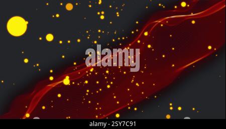 Image of glowing light spots and light trials moving over black background Stock Photo