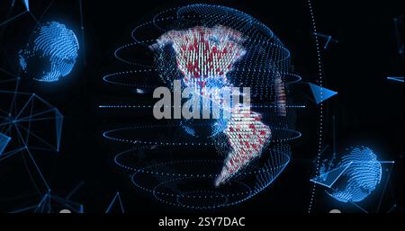 Image of globe spinning over network of connections Stock Photo