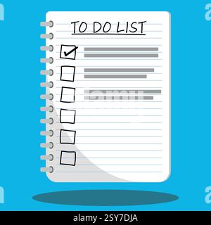 To-do list on a ring notepad, keeping a journal, check list, organiser or questionnaire concept Stock Vector