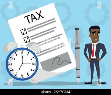 Businessman with completed tax return form, accountant filing a self assessment, taxation concept Stock Vector
