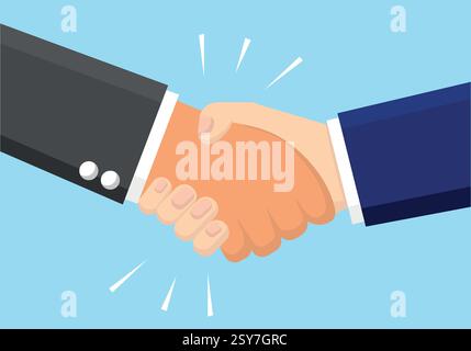 Two businessmen shaking hands, friendly handshake after getting a job or signing a contract, New beginnings of frienship Stock Vector