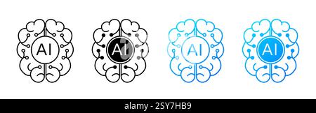 Futuristic brain logo with circuits for AI and modern systems. Stock Vector