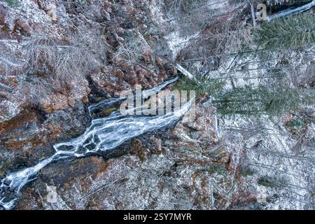 Todtnauer Waterfall in Winter – Frozen Waterfall and Snow-Covered Black Forest Landscape, Southern Germany Stock Photo