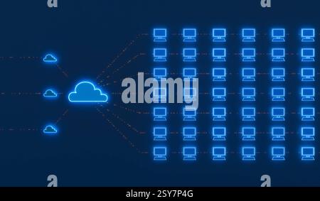 Cloud network connected with desktop computer. Cloud network connected with desktop computer. System configuration, IT security, cloud computing, data, transfer, digital connections. img technology050s10 data transfer Stock Photo
