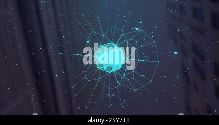 Geometric wireframe sphere and network connections image over starry background Stock Photo