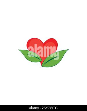 Heart leaf logo, Red heart nature logo, Vector illustration Stock Vector