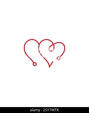Medical Vectors Heart stethoscope medical logo, two heart stethoscope logo Stock Vector