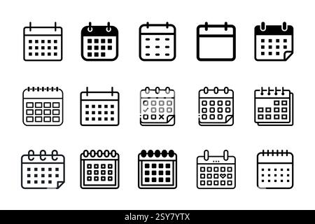 Calendar icon set isolated Vector stock illustration black and white Stock Vector