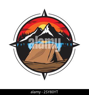 Camping and adventure illustration logo with campus vector badge. Stock Vector