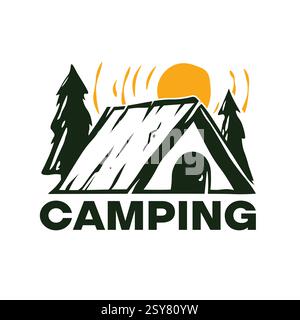 Camping and adventure logo vector illustration badge. Outdoor adventure, camp badge, hiking logo vector, Tent, t-shirt design. Stock Vector