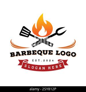 Barbecue logo design. BBQ Grill Logo Design Vector illustration. Logo for steak house, meat restaurant, or butchery. Stock Vector