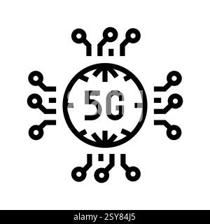 5g technology black line icon Stock Vector