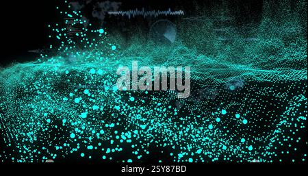 Image of blue spots over data processing on black background Stock Photo